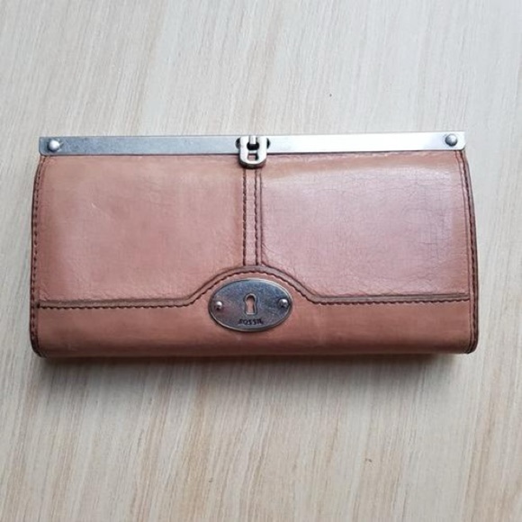 Fossil Maddox Frame Wallet Tan Leather with Silver - Picture 1 of 8